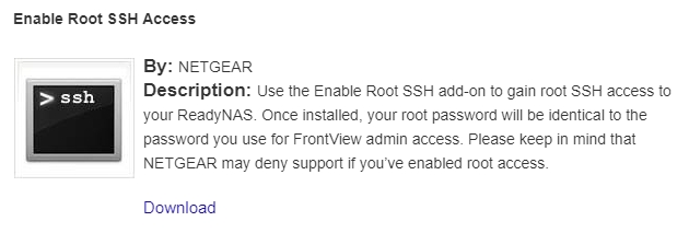 【ReadyNAS】アドオン：Enable Root SSH Access