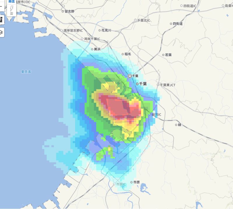 このあたりでいつも雨雲が発生する